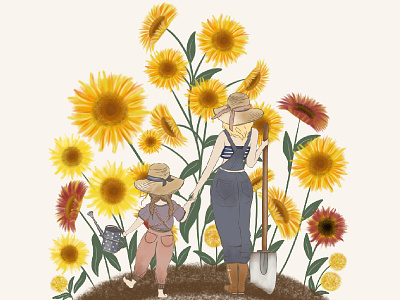 sunflower field art artwork character design colorful debut drawing flower flowers illustration nature sunflower woman