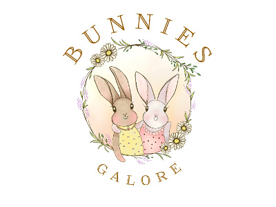 Bunnies Galore branding bunnies bunny cute floral frame illustrated illustration logo rabbit spring
