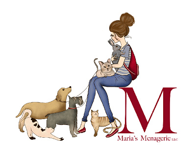 Maria's Menagerie branding cat character design design dog hand drawn illustrated illustration logo pattern pet pet sitting