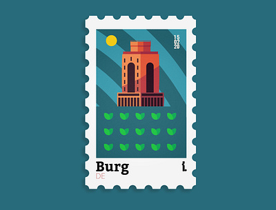Bismarck Turm Burg art blue branding clean design flat icon illustration illustrator minimal orange vector