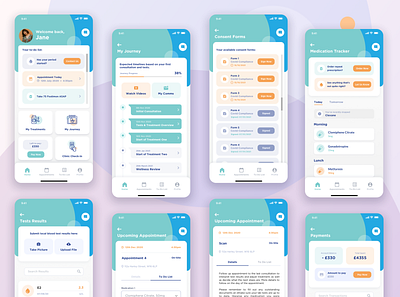 Patient App Concept Screens for a Fertility Clinic appointments blue branding clinic consents dashboard design green illustration logo medical medication tracker mobile design product design test reults