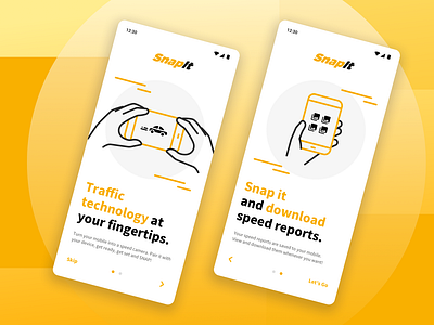 SnapIt - Onboarding Screens branding camera commercial illustration milton keynes onboarding onboarding screens orange product design radar radar technology snap snapit snaps traffic traffic app traffic technology uk yellow