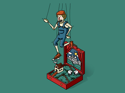 WIP - PUPPET JOE boy farmer illustration luggage puppet