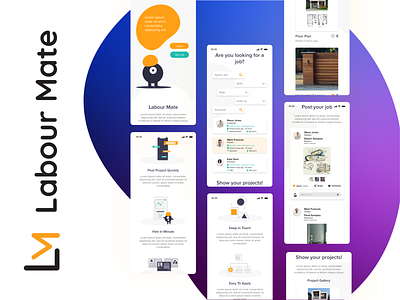 Labour Mate - Social platform for labours adobe adobe xd branding design illustration mobile application ui ux web