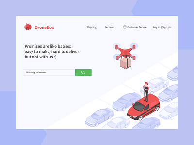 Drone Delivery Illustration banner car drone flat illustration isometric landing page package tech traffic ui user interface website