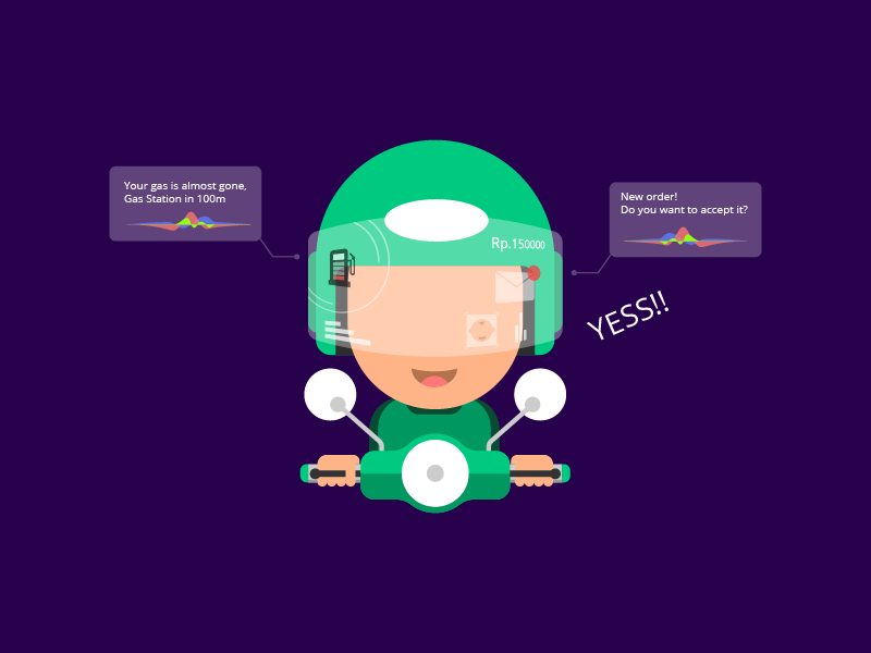 Online Transportation online transportation voice command tech helmet grab gojek motorcycle user interface ui illustration