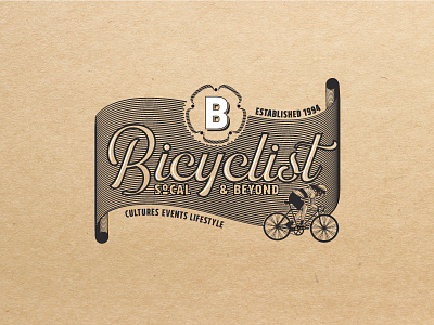Bicyclist Vintage Logo V.1 bicycle bicyclist biker engraving illustration mock up scratchboard