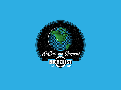 Bicyclist Sticker bicycle blue circle earth engraving planet socal sticker