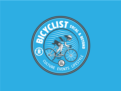 Bicyclist Badge badge bicycle bicyclist bike rider biking blue emblem engraving logo socal vintage
