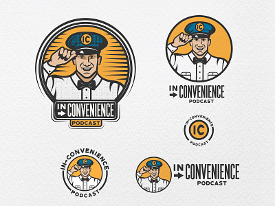 Logo for Inconvenience Podcast attendant badge brand branding branding design design facelogo faces gas gas station illustration logo podcast podcast artwork vintage