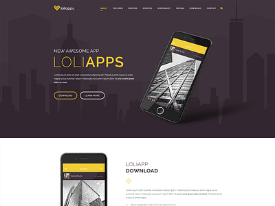 LoliApps - Landing page Theme app app showcase clean dark ios landing page launch light minimal modern phone professional