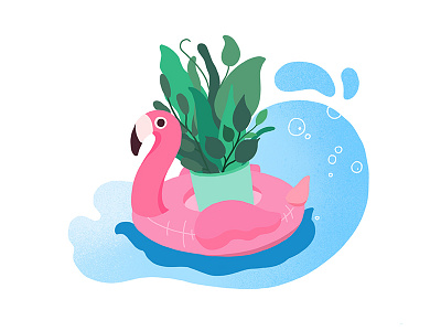 Flamingo Rafting design flamingo illustration plant swimming ring water