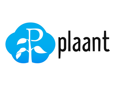 Plaant Logo blue growth leaf letters negative space p plant typography