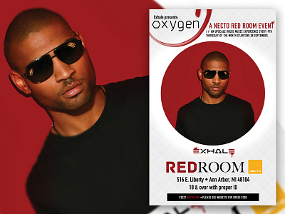 Exhale Presents: Oxygen - Promotional Flyer flyer invitation minimal modern flyer party poster promo promotional red white space