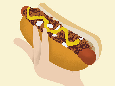 Coney Dog bun chili coney dog coney island fingers food hand hot dog illustration logo mustard onions
