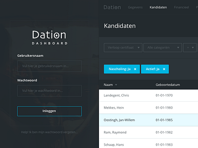 Dation Dashboard cms dashboard table web