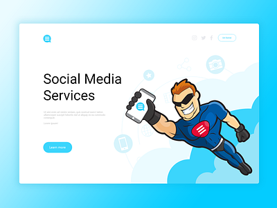 Social Superhero camera chat bubble chating cloud connectivity flying mobil phone sharing social social media superhero ui design website