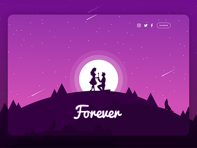 Forever astroid cover forest illustration love midnight moon night sky romance sky stars tree webpage website wolf