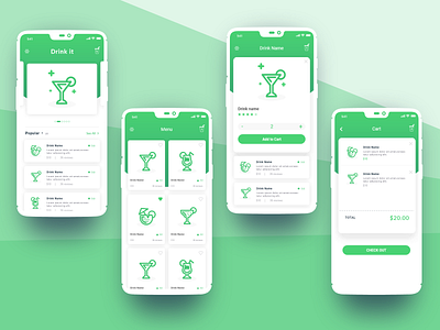Drink It clean drink drink order app ecommerce app green mobile app development modern ui ux ui ux design user interface design
