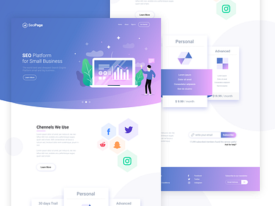Seo Page creative illustration inspirational landing page modern practical sales marketing search engine optimization seo simple social uidesign user interface uuseful