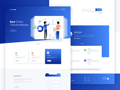 Teach me blue clean eye catching front page green illustration landing page landing page design learning modern orange purple simple tutorial site ui ux user inteface