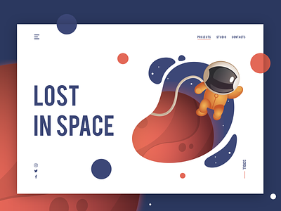 Lost In Space 2d astronauts clean concept cover design front page galaxy illustration landing page lost in space mars mission mars modern moon space unique user interface design