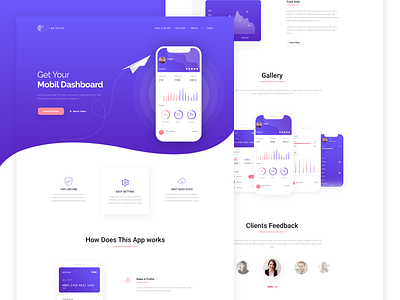 Accountant app app landing page clean clean concept illustration mobil app modern pink popular color purple responsive ui simple ui ux design user interface design website website design