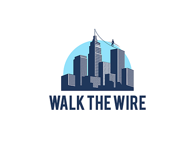 Walk The Wire 2d blue buildings dare empire state building fake 3d high rise logo man modern new york city rich sky skyscrapers survive walk walk the wire wire