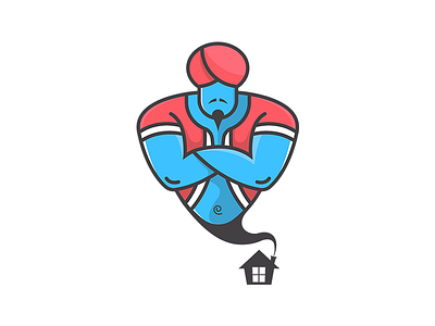 Genie 2d aladdin blue branding charachter design clean compare house price creative find house flat genie house logo magical magician mascot logo minimal modern pink simple