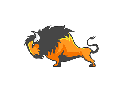 Run Of The Bison 2d bison branding clean design illustration logo mascot minimal modern orange run of the bison simple vector yak yellow