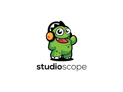 Studio Scope 2d audio branding clean green greens headphone logo mascot mascotlogo modern monster music studio studio scope studioscope vector