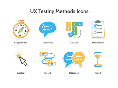 UX Testing Method Icons branding cartoon charachter design character design doodle icons icons set illustration monster research researcher ui ux
