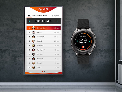 SparkFit : Group Training System Concept art direction concept fitness group training interaction design leaderboard product design uiux wearables