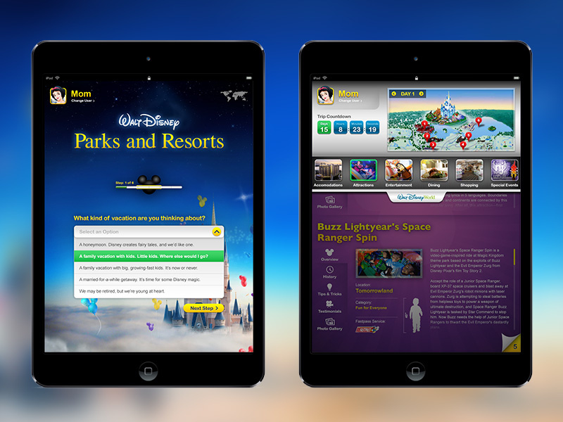 Disney : Parks & Resorts Planner App planner app user experience app design tablet design art direction interaction design uiux product design disney