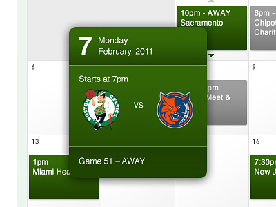 Calendar Pop Up - Boston Celtics Web App