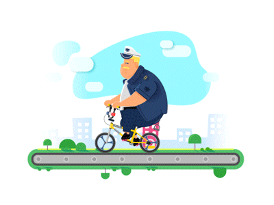 The Dribbble Cop 2d animation bicycle character conveyer cop. gif dribbble flat design illustration police