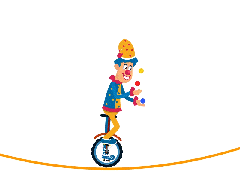 The Circus Clown 2d 2d animation after effects animation character character animation circus classic animation clown cycling design flat design gif illustration jiggle joker motion graphics rope