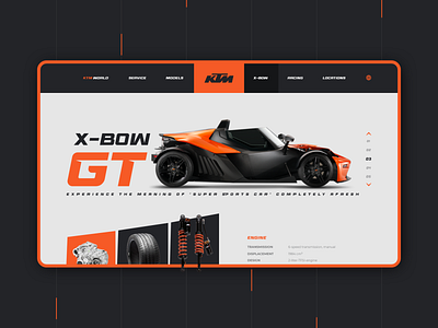 KTM X-BOW GT - Super Sports Car UI Redesign Concept branding car ui car website design graphic design hellodribbble illustration ktm ktm website sport car super sport supercar supercar ui ui ux vector