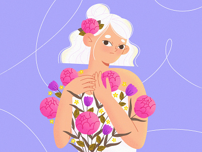Flowers everywhere character character design character illustration flat floral flowers girl illustration mobile procreate ui