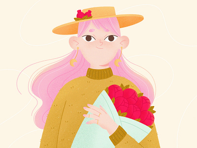 Girl with a bouquet 2d bouquet character character design character illustration floral flowers girl illustraion mobile procreate ui