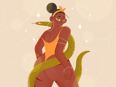 Snake on the beach 2d character character design character illustration girl illustration procreate snake ui woman