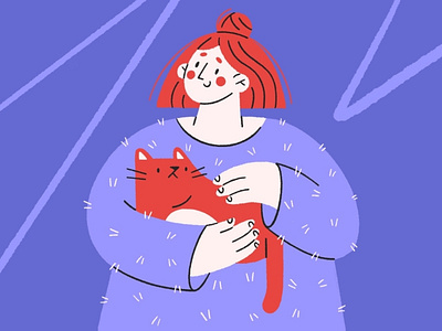 Cat lover cat character character design cute design girl illustration people procreate purple red sweater vector