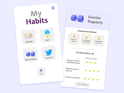 My Habits - Habit Tracker 3d app app design clean dailyui dailyuichallenge design figma habit habits minimal mobile design purple