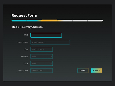 Progress Indicator & Form Design button dark mode dark theme design form form design gradient progress progress bar web design