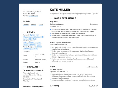 Resume Design - Two Columns blue design minimal resume