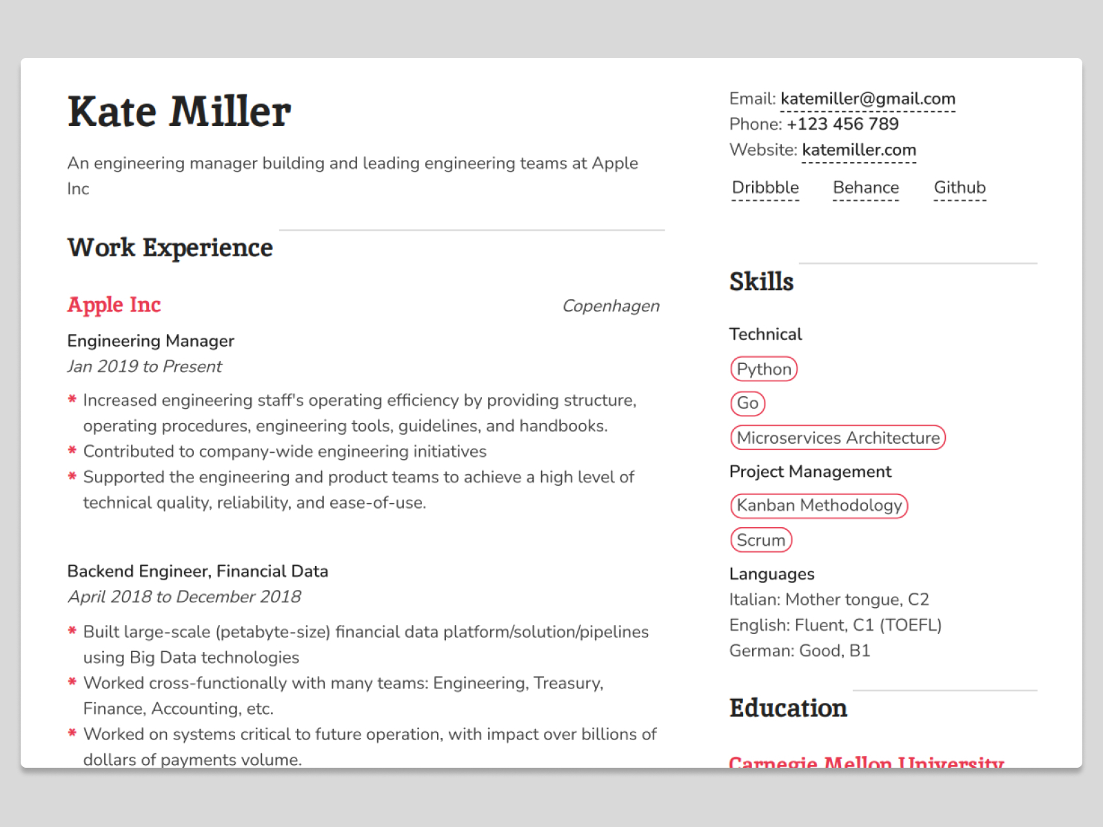 Resume Design - Indus by Kavya on Dribbble