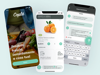 Coplà app application biologic chat creativity delivery design food fruit green grocery healthy shop shopping sketch splashpage supermarket talentgarden uidesign uxdesign