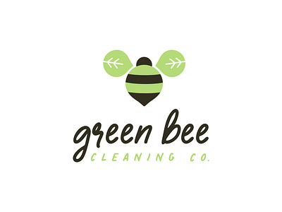 Green Bee Cleaning Co. bee branding clean cleaning cute design green insect leaf logo nontoxic small business