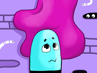 mr. Blue Potatoes with mohawk blue character creature illustration pink potatoes