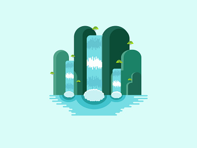 Cartoon style waterfall design illustration logo typography